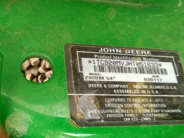 1TC920MVJHT051633 - 2017 JOHN DEERE TRACTOR GREEN photo 10