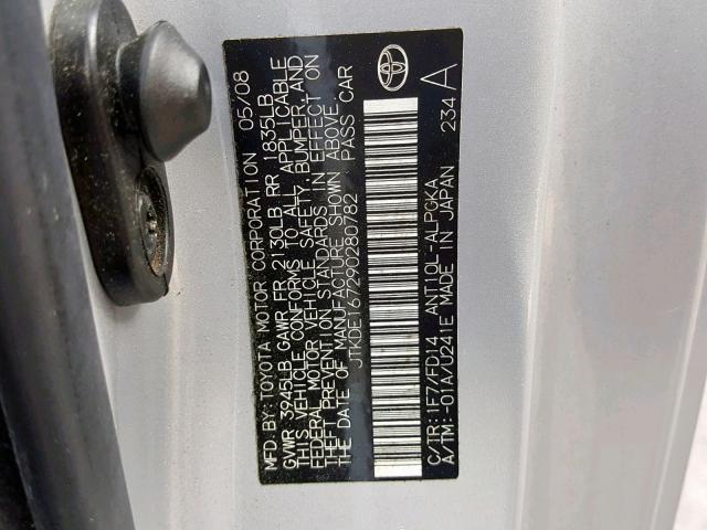 JTKDE167290280782 - 2009 TOYOTA SCION TC 银色 照片 10