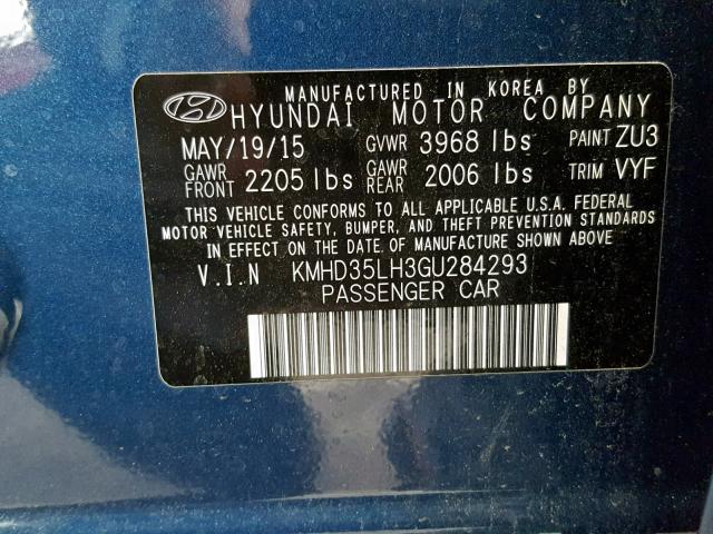 KMHD35LH3GU284293 - 2016 HYUNDAI ELANTRA GT BLUE photo 10