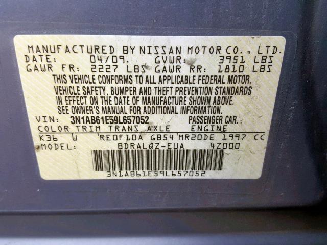 3N1AB61E59L657052 - 2009 NISSAN SENTRA 2.0 SILVER photo 10