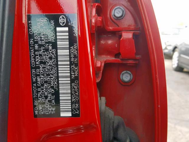 JTDKDTB35D1537548 - 2013 TOYOTA PRIUS C RED photo 10