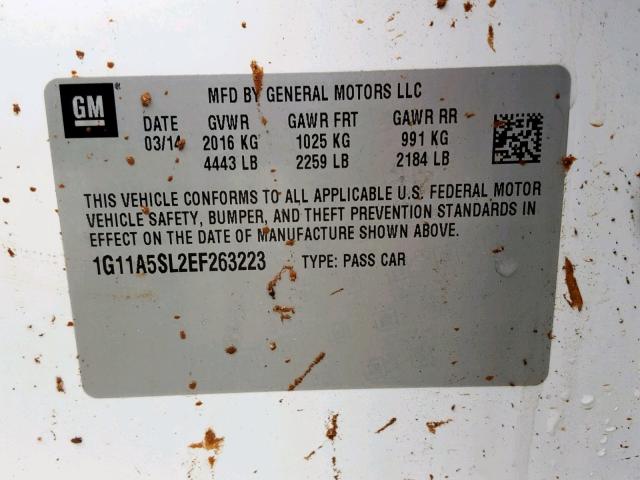 1G11A5SL2EF263223 - 2014 CHEVROLET MALIBU LS WHITE photo 10