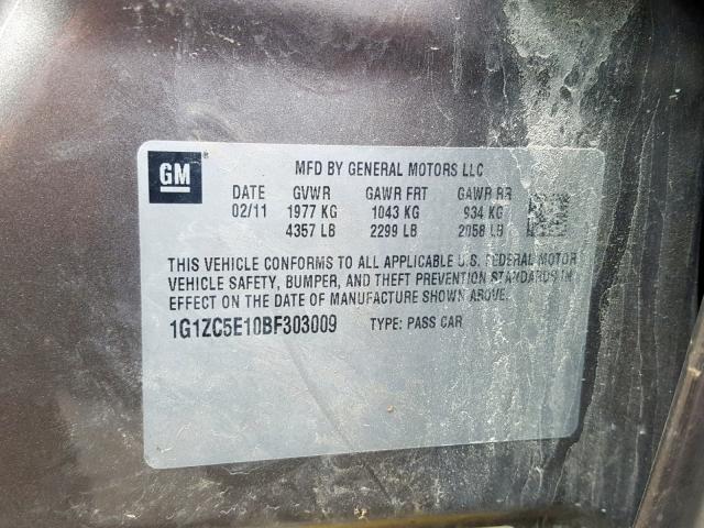 1G1ZC5E10BF303009 - 2011 CHEVROLET MALIBU 1LT 米色 照片 10