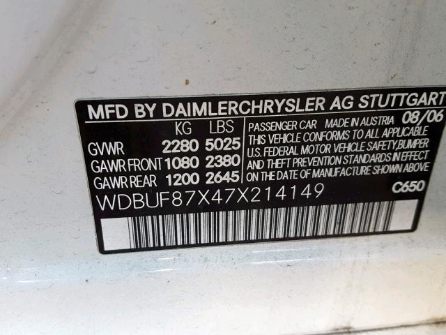 WDBUF87X47X214149 - 2007 MERCEDES-BENZ E 350 4MAT WHITE photo 10