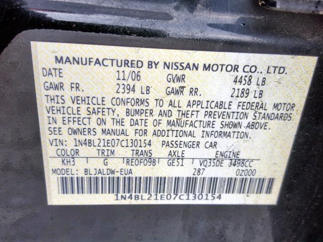 1N4BL21E07C130154 - 2007 NISSAN ALTIMA 3.5 BLACK photo 10