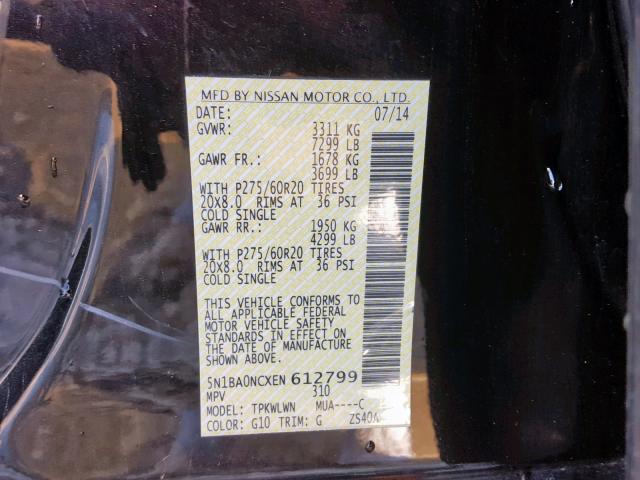 5N1BA0NCXEN612799 - 2014 NISSAN ARMADA SV BLACK photo 10