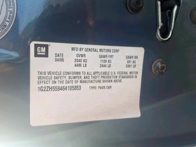 1G27H558464105853 - 2006 PONTIAC G6 GT BLUE photo 10