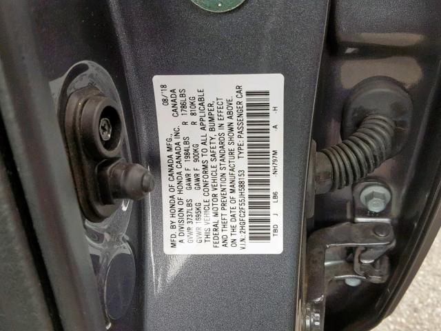 2HGFC2F55JH588153 - 2018 HONDA CIVIC LX SILVER photo 10