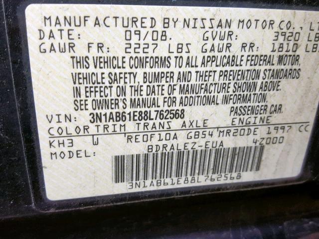 3N1AB61E88L762568 - 2008 NISSAN SENTRA 2.0 GRAY photo 10