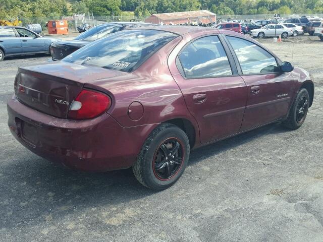 1B3ES46C21D112643 - 2001 DODGE NEON SE BURGUNDY photo 4