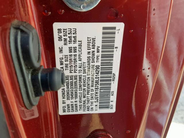 5J6YH18758L014290 - 2008 HONDA ELEMENT EX RED photo 10