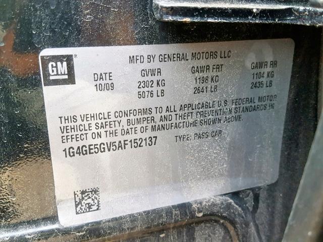 1G4GE5GV5AF152137 - 2010 BUICK LACROSSE C BLACK photo 10