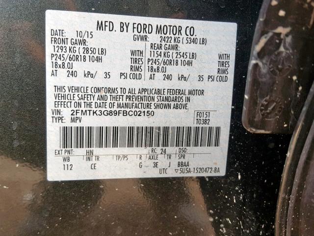 2FMTK3G89FBC02150 - 2015 FORD EDGE SE GREEN photo 10