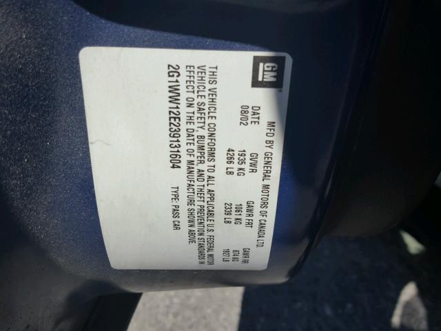 2G1WW12E239131604 - 2003 CHEVROLET MONTE CARL 蓝色 照片 10