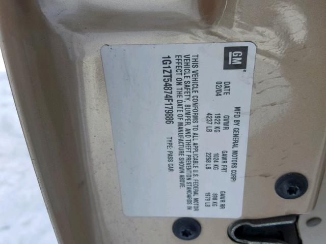 1G1ZT54874F179886 - 2004 CHEVROLET MALIBU LS 金色 照片 10