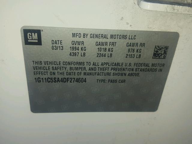 1G11C5SA4DF274604 - 2013 CHEVROLET MALIBU 1LT 白色 照片 10