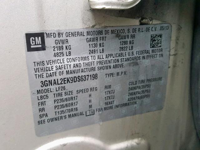 3GNAL2EK9DS637198 - 2013 CHEVROLET CAPTIVA LS 米色 照片 10