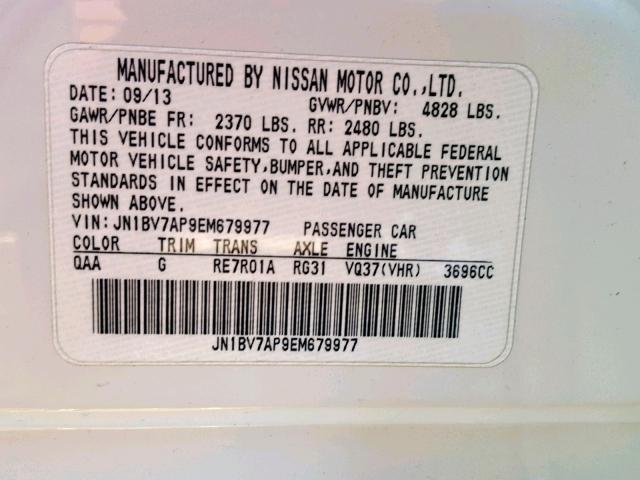 JN1BV7AP9EM679977 - 2014 INFINITI Q50 BASE WHITE photo 10