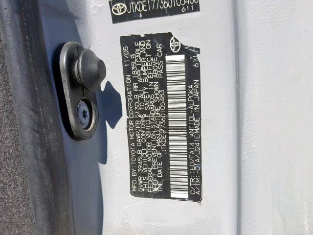 JTKDE177360105483 - 2006 TOYOTA SCION TC 灰色 照片 10