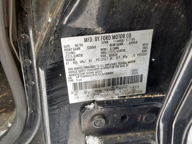 1FTWW31PX7EA15866 - 2007 FORD F350 SRW S BLACK photo 10