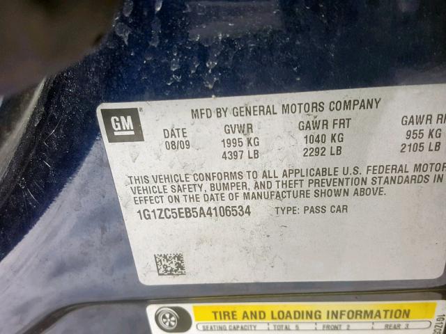 1G1ZC5EB5A4106534 - 2010 CHEVROLET MALIBU 1LT ლურჯი ფოტო 10