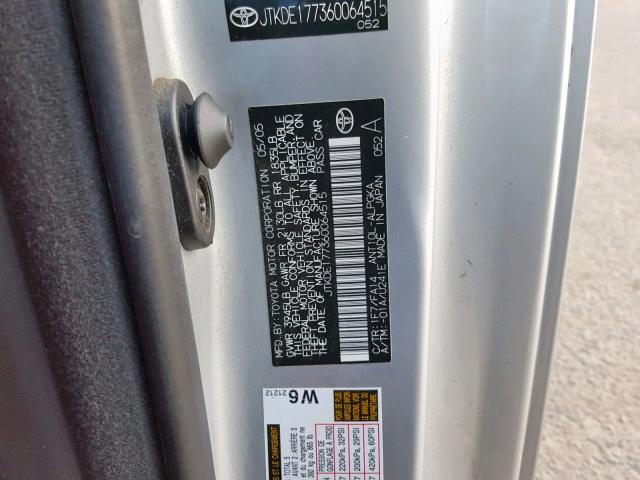 JTKDE177360064515 - 2006 TOYOTA SCION TC ვერცხლისფერი ფოტო 10