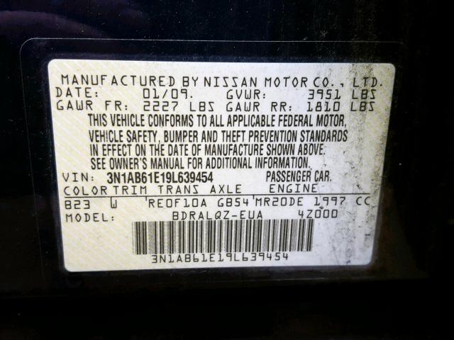 3N1AB61E19L639454 - 2009 NISSAN SENTRA 2.0 BLUE photo 10