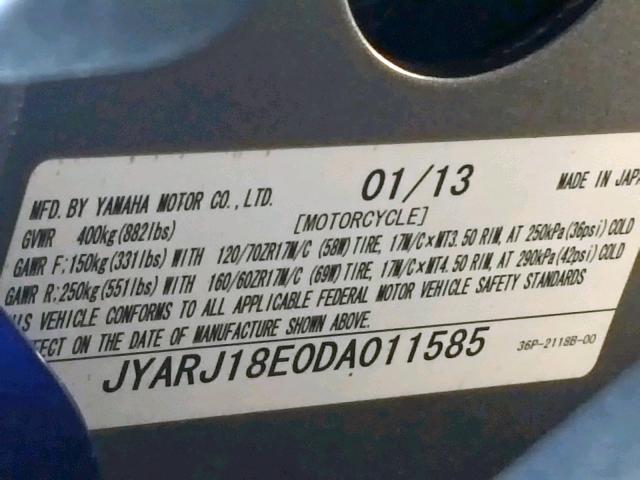 JYARJ18E0DA011585 - 2013 YAMAHA FZ6 R BLUE photo 10