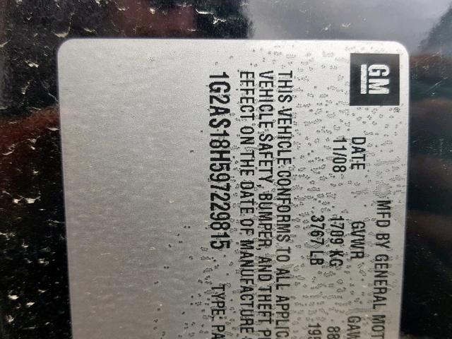 1G2AS18H597229815 - 2009 PONTIAC G5 BLACK photo 10