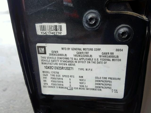 1GKEC13V25R120271 - 2005 GMC YUKON BLACK photo 10