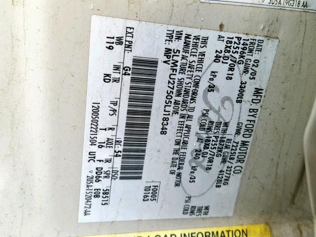 5LMFU27505LJ18348 - 2005 LINCOLN NAVIGATOR CREAM photo 10