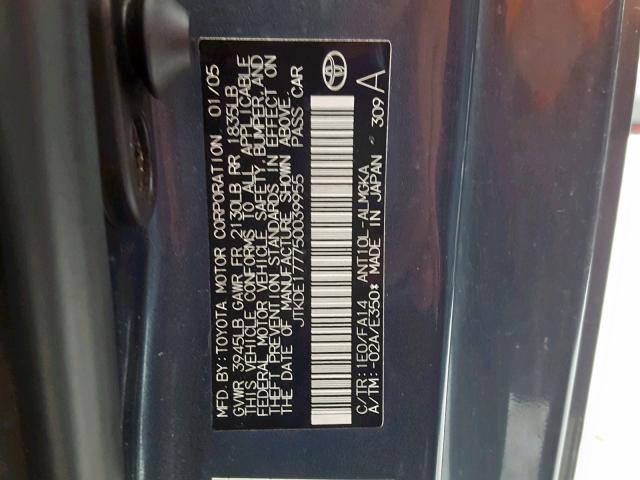 JTKDE177750039955 - 2005 TOYOTA SCION TC 灰色 照片 10