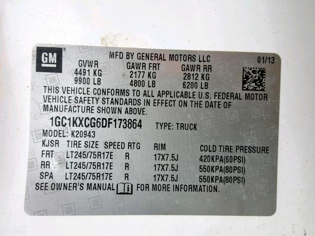 1GC1KXCG6DF173864 - 2013 CHEVROLET SILVERADO WHITE photo 10