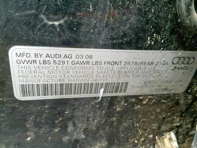 WAUEH74F58N127621 - 2008 AUDI A6 S-LINE BLACK photo 10