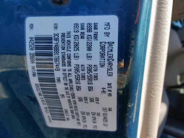 3C8FY4BB91T667449 - 2001 CHRYSLER PT CRUISER TEAL photo 10