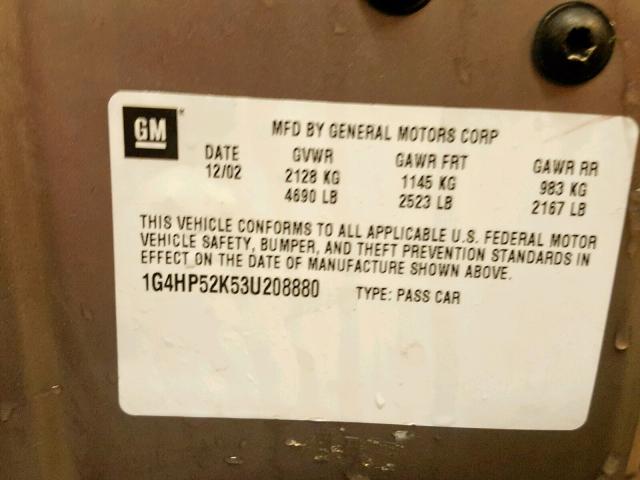 1G4HP52K53U208880 - 2003 BUICK LESABRE CU GOLD photo 10