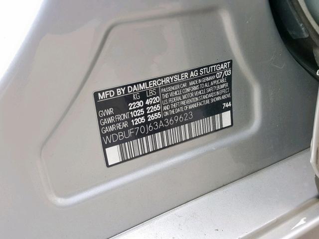 WDBUF70J63A369623 - 2003 MERCEDES-BENZ E 500 SILVER photo 10