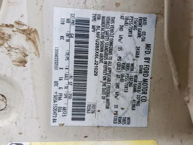 5LMFU285X6LJ21029 - 2006 LINCOLN NAVIGATOR 白色 照片 10