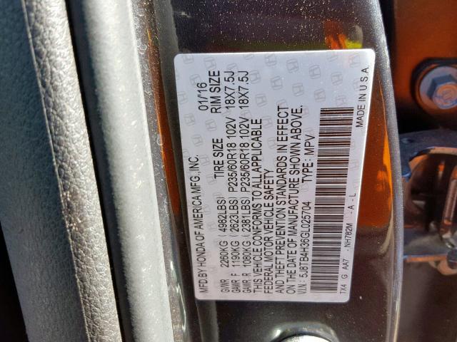 5J8TB4H36GL025704 - 2016 ACURA RDX BLACK photo 10