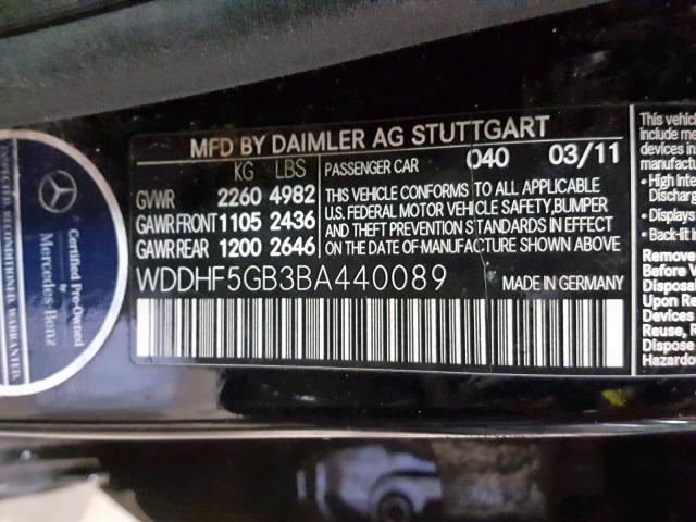 WDDHF5GB3BA440089 - 2011 MERCEDES-BENZ E 350 BLACK photo 10