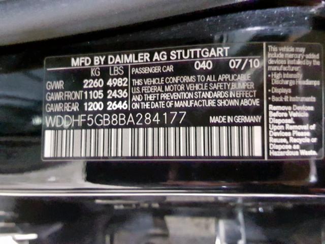 WDDHF5GB8BA284177 - 2011 MERCEDES-BENZ E 350 BLACK photo 10