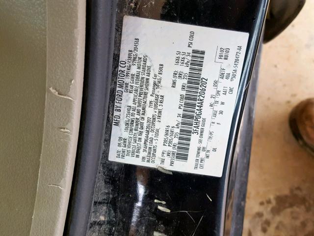 3FAHP0GA4AR206202 - 2010 FORD FUSION S BLACK photo 10