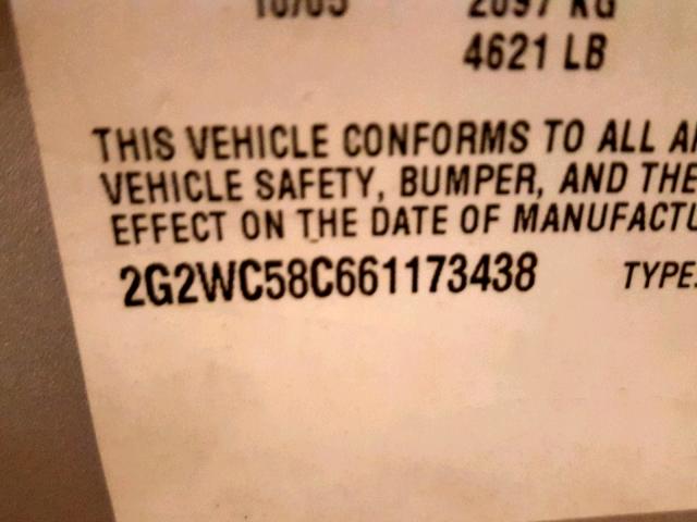 2G2WC58C661173438 - 2006 PONTIAC GRAND PRIX 银色 照片 10