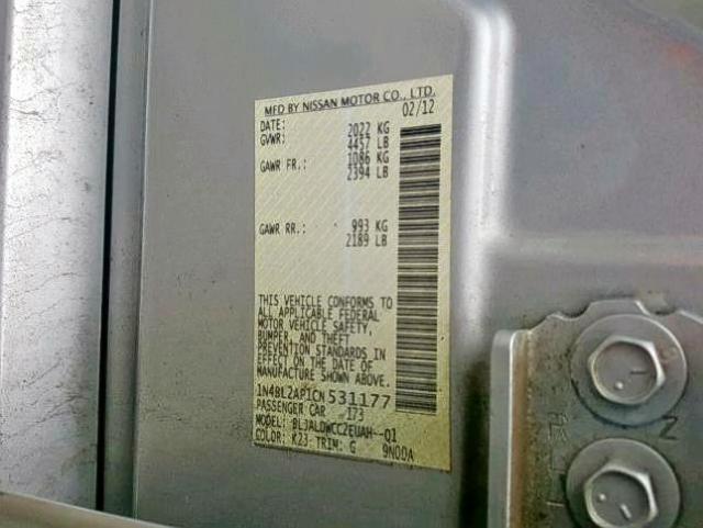 1N4BL2AP1CN531177 - 2012 NISSAN ALTIMA SR SILVER photo 10