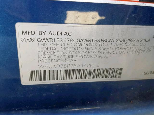 WAUKD78P96A142029 - 2006 AUDI A3 S-LINE BLUE photo 10