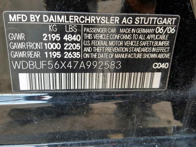 WDBUF56X47A992583 - 2007 MERCEDES-BENZ E 350 BLACK photo 10