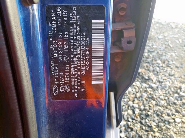 KMHCT5AE7FU206912 - 2015 HYUNDAI ACCENT GS BLUE photo 10