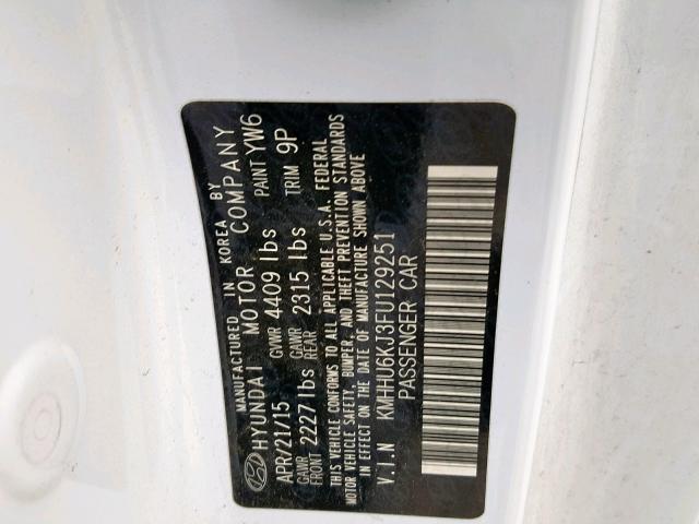 KMHHU6KJ3FU129251 - 2015 HYUNDAI GENESIS CO WHITE photo 10