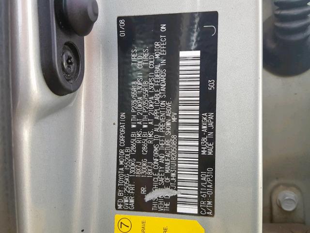 JTJHW31U182050858 - 2008 LEXUS RX 400H SILVER photo 10