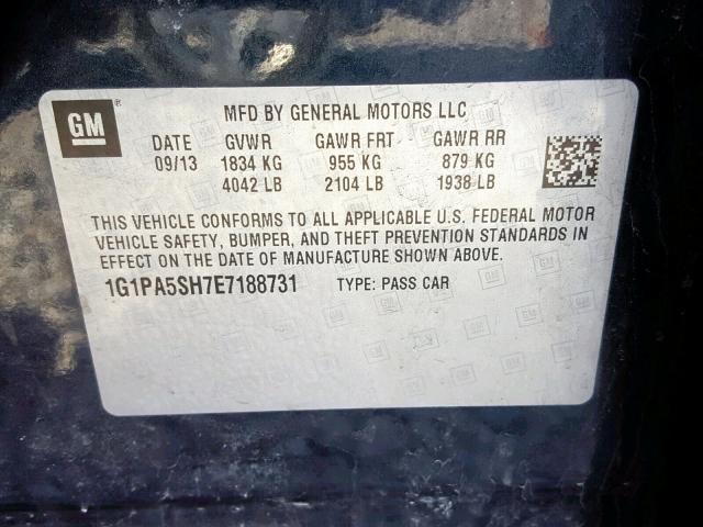 1G1PA5SH7E7188731 - 2014 CHEVROLET CRUZE LS GRAY photo 10